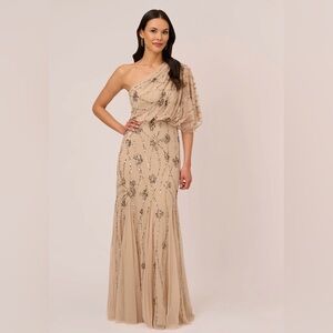 Adrianna Papell one shoulder beaded gown